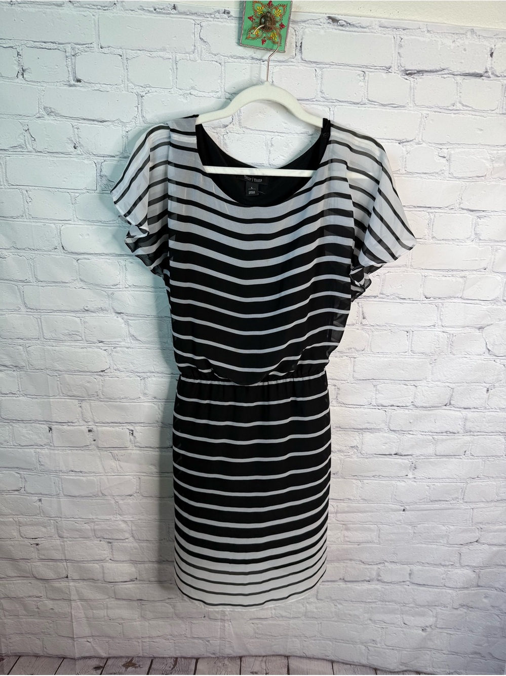 White House Black Market Black & White Striped Layered Dress Large